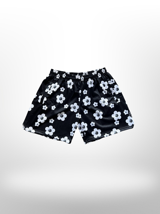 Mesh Flower Shorts - Black