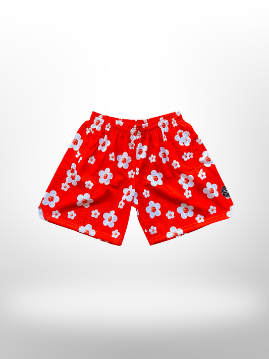 Mesh Flower Shorts - Orange