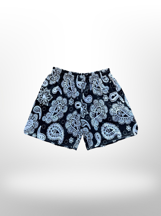 Mesh Paisley Shorts - Black